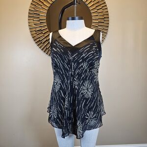 Alfani Black & Silver Sleeveless 100% Silk Top Sequined Starburst Size 22W